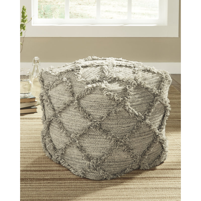 Souris Upholstered Pouf, Gray Wool