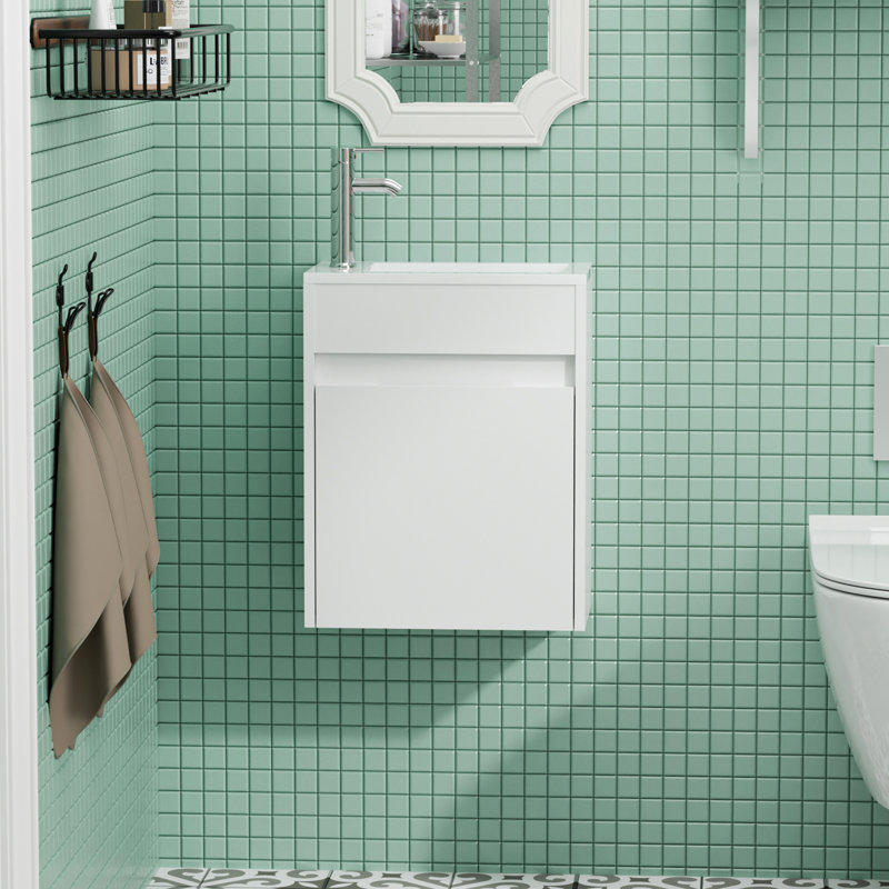 Angelize 16" Single Wall-Mounted Bathroom Vanity Set with Resin Top, Water Saving Faucet, P-Trap, White