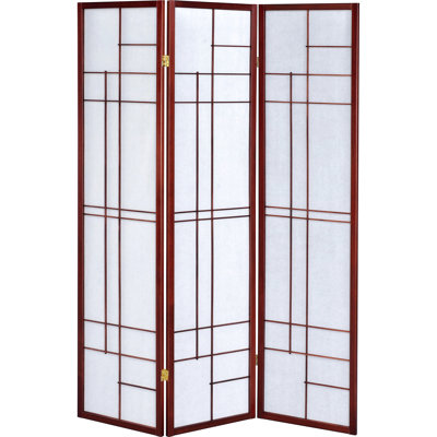 Paravent à 3 panneaux blanc et brun rouge pour une présentation polyvalente, tissu en bois d'hévéa, aspect multidimensionnel, utilisation de l'espace de 52 pouces de large, structure en bois, élégant