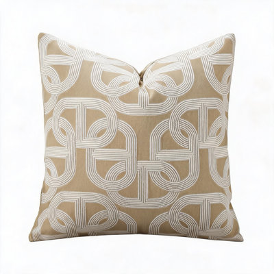 Throw Pillow Cover 18x18 Inch, Polyester Jacquard Horseshoe Pattern, Modern Decorative Cushion Case for Couch Sofa, Latte