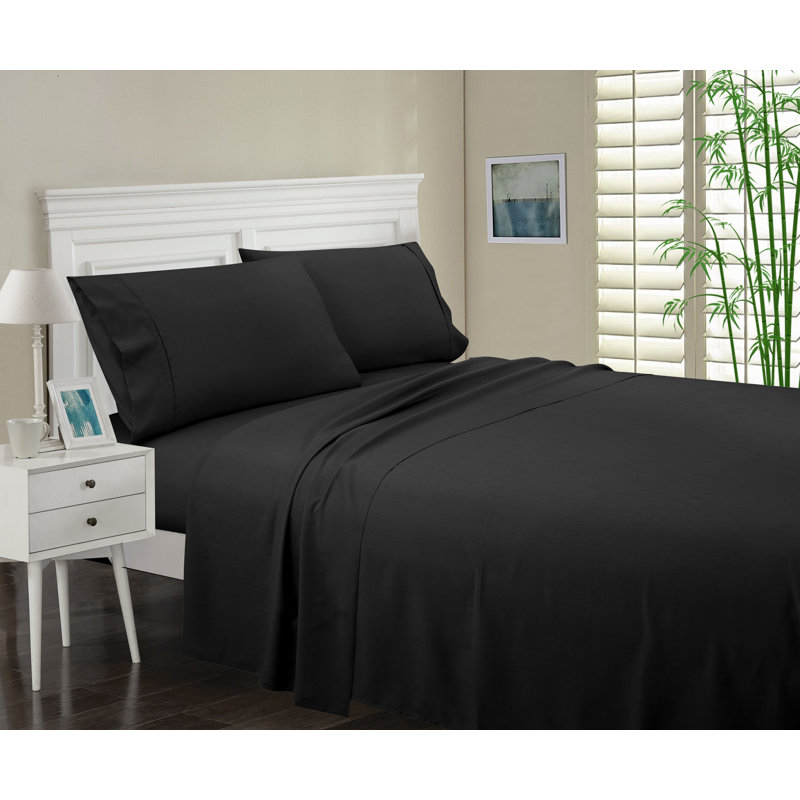 Bamboo Rayon Blend Sheet Set with Extra Pillowcases, Black, Queen Sheet Set + 5 Additional Pieces