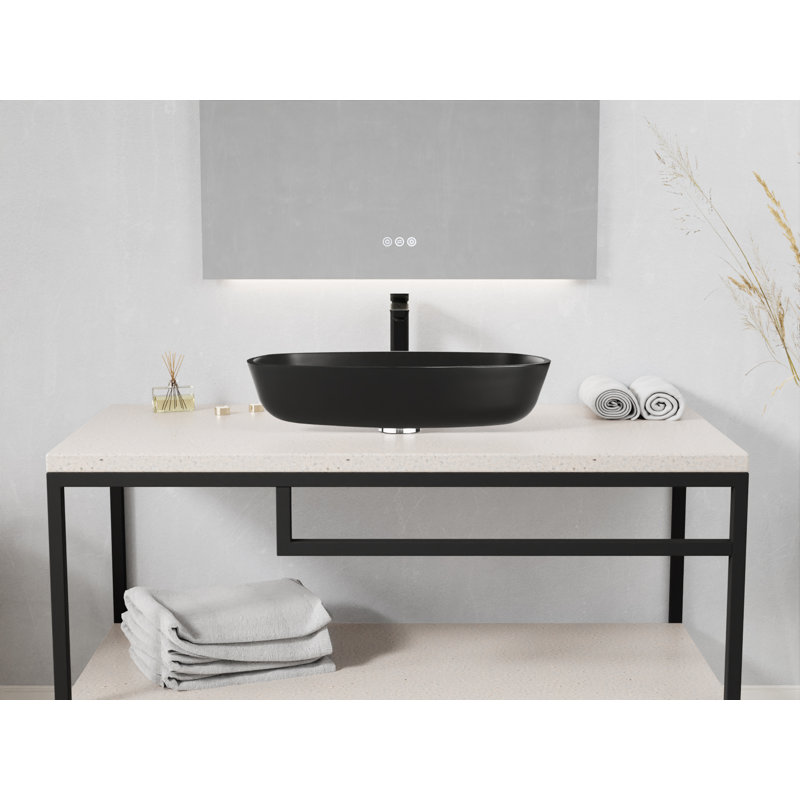 ANZZI 16.1'' Matte Black Glass Rectangular Bathroom Sink