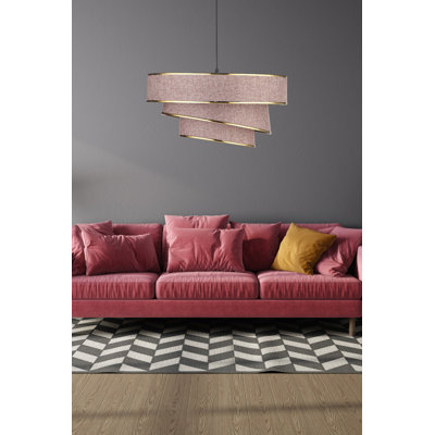 Elegant Adjustable Chandelier with Fabric Cap, Brown & Gold, 15.7 in Diameter x 8.3 in Height | Max 40W E27 Socket (Bulb Not Included) | Versatile Design for Living Room, Dining Room & Entryway, IP20 Rated