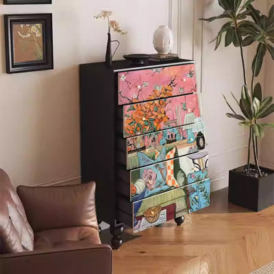 Solid Pine Wood Storage Cabinet with 5 Drawers
