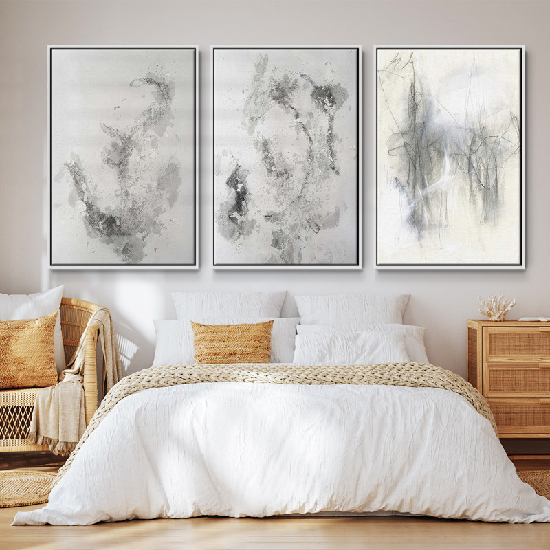 Frozen Vapor I, ensemble de 3 toiles encadrées sur toile, H 40 po x l 78 po, Cadre blanc