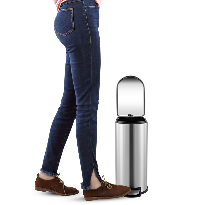 Roland Steel Step On Trash Can, Chrome, 2.64 gal.