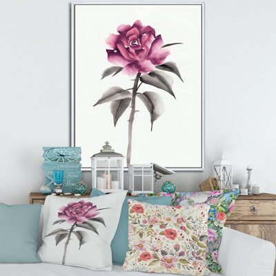 Fleur rose rétro - peinture sur toile