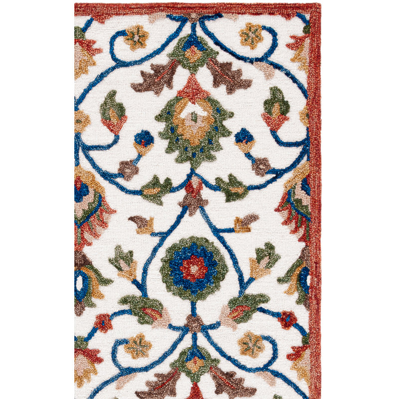 Blossom Hand Tufted Wool/Cotton Oriental Rug in Green/Ivory/Blue, Runner 2'3" x 8'