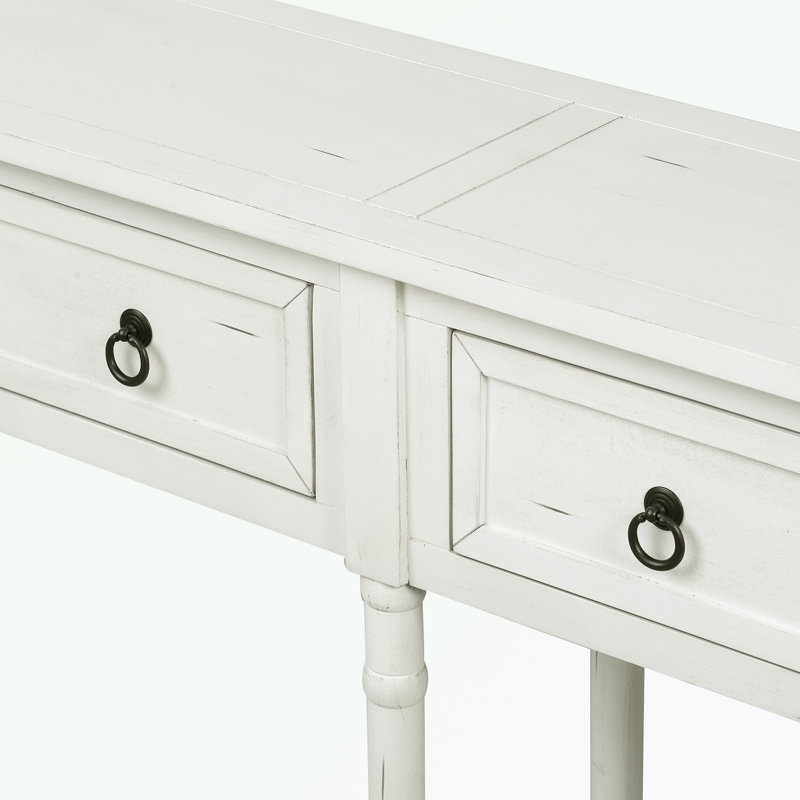 Console en bois massif de 57,9 po, Blanc antique, Blanc antique