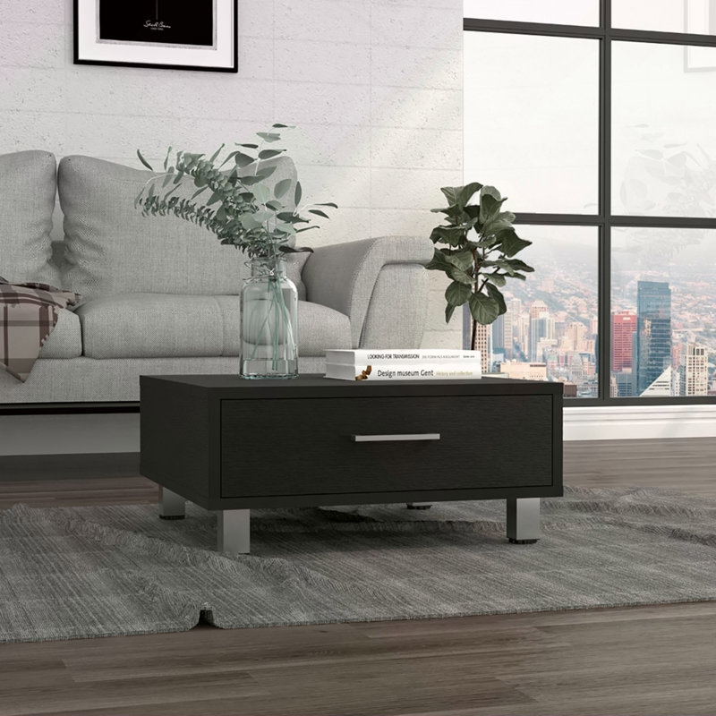 Coffee Table, One Drawer, Four Legs, Black
