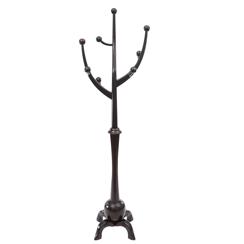 Freestanding Wooden Clothes Coat Rack, Black Red