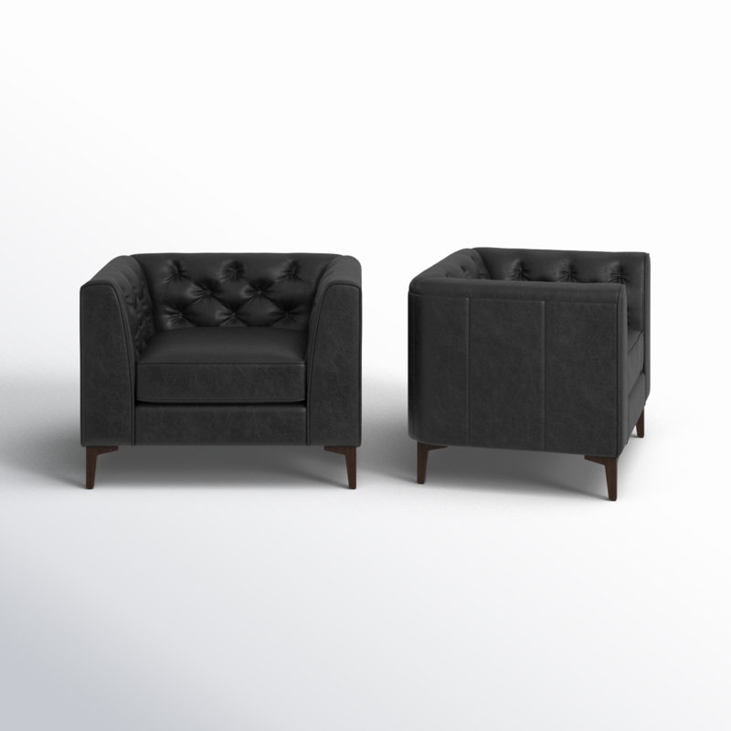 Essex Full-Grain Genuine Italian Leather Lounge Chair, Onyx Black Genuine Leather