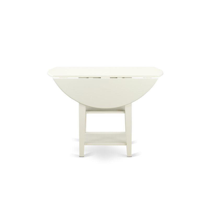 5 Piece Dining Room Table Set Includes a Round Kitchen Table with Dropleaf & Shelves and 4 Light Beige Linen Fabric Parson Chairs, Linen White