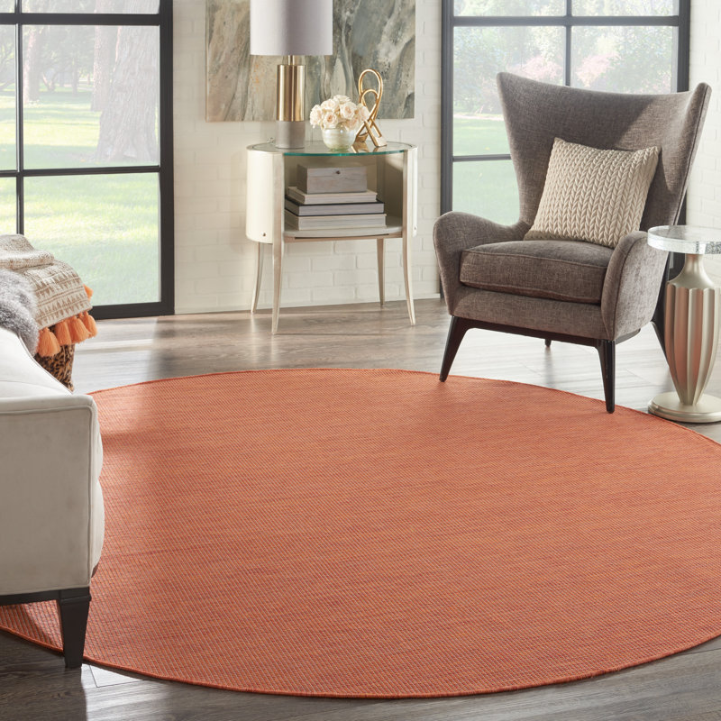 Lillehammer Solid Indoor/Outdoor Area Rug, Round 8', Terracotta