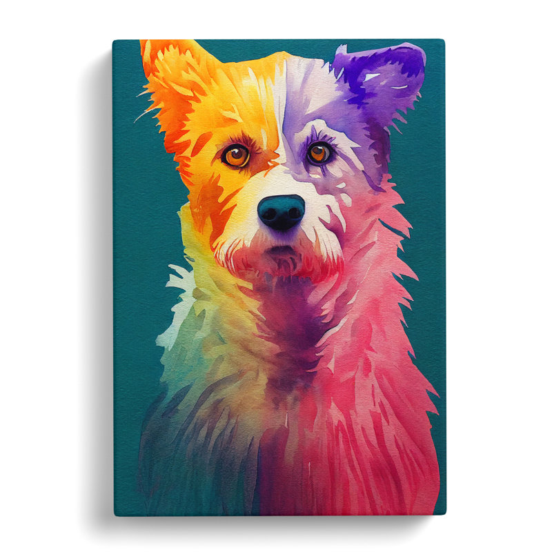 Colourful Dog No.4 - Print, Wrapped Canvas, 50cm H x 35cm W x 3cm D, No Matte