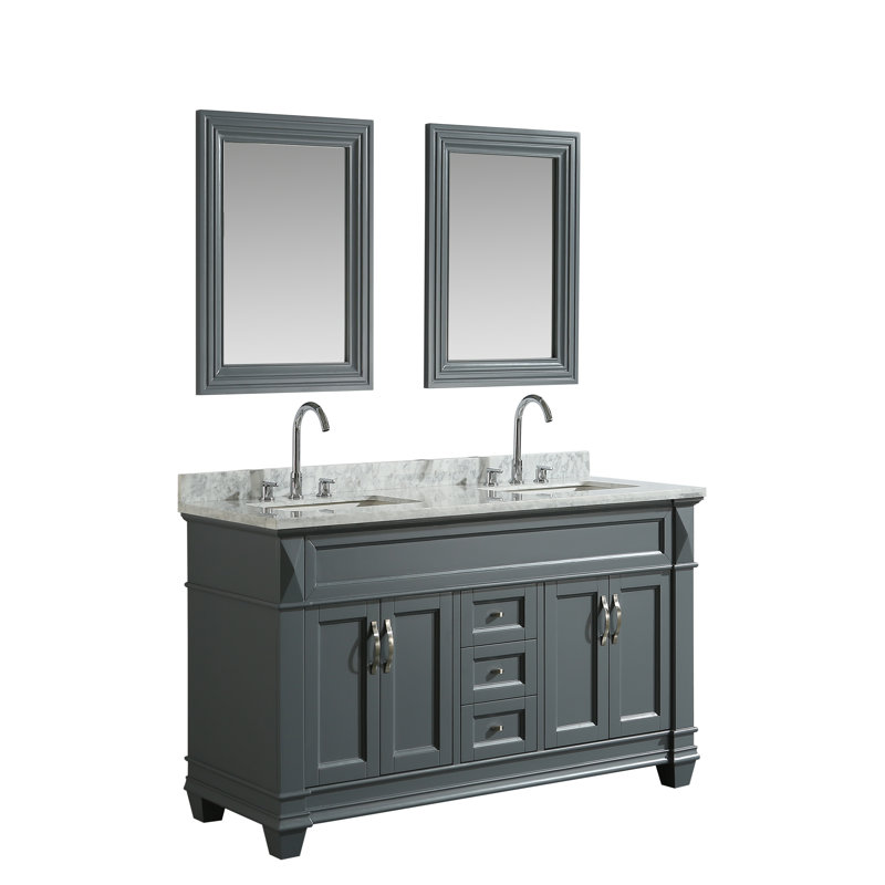 Ensemble de meuble-lavabo de salle de bain double 61 po avec miroir Lusk