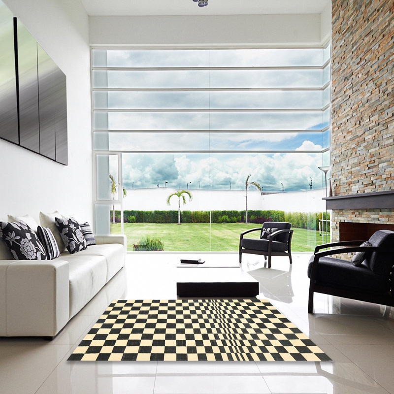 Tapis contemporain noir, Carré 8 pi