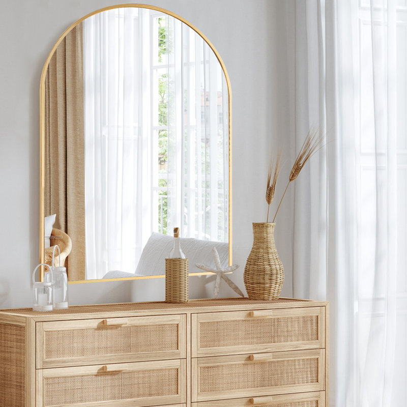 Yugan Glass Arch Mirror, 24" x 36", Gold