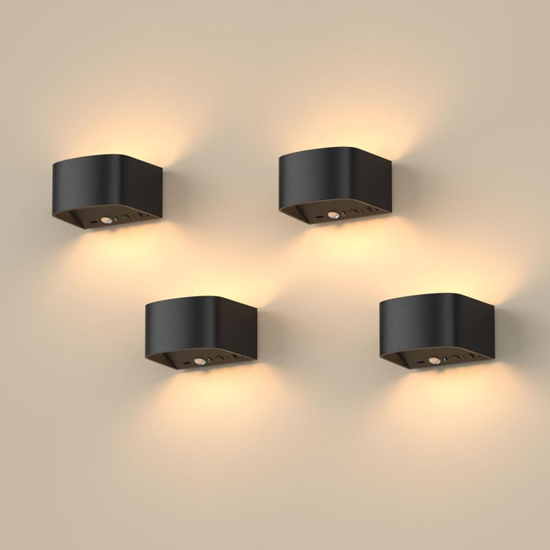 FULEN 4 Pack Motion Sensor Wall Lamp with Remote Control 3 Colours Wireless Wall Light LED Indoor Up and Down Wall Sconce 5000mAh Rechargeable Battery Powered Wall Lamps Brightness Adjustable
