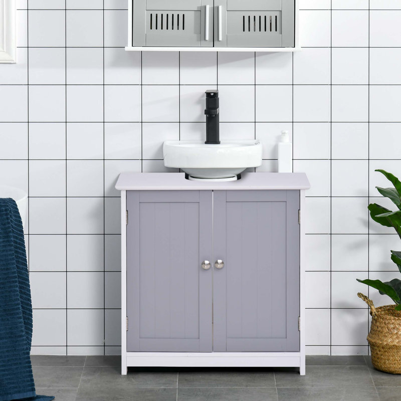 Armoire de rangement à piédestal Kleankin, armoire de meuble-lavabo, armoire de salle de bain sous évier avec découpe en U et tablette