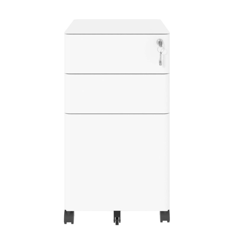 Classeur mobile à 3 tiroirs avec serrure, rangement en métal tout en acier sur roulettes, deux tiroirs peu profonds et un tiroir profond pour le bureau / la maison, entièrement assemblé, 110 lb / tiroir, conception anti-basculement