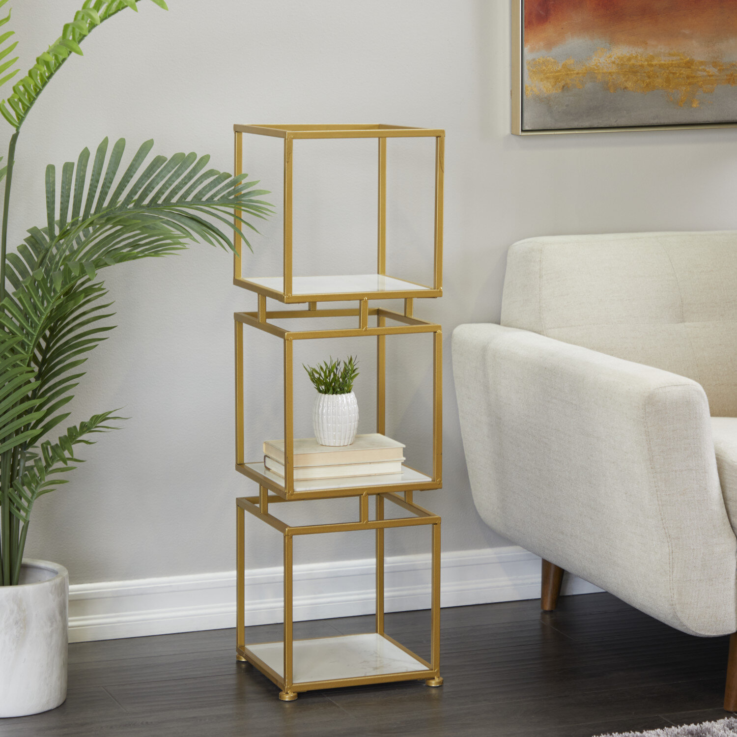 4-Tier Modern Simple Gold Cube Bookcase with Metal Tower Display