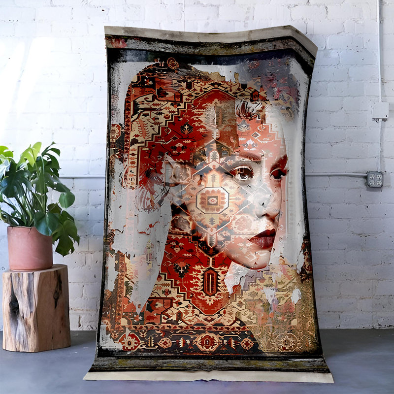 Tapis décoratif à motif abstrait femme, Rectangle 3 pi 11,24 po x 5 pi 10,87 po