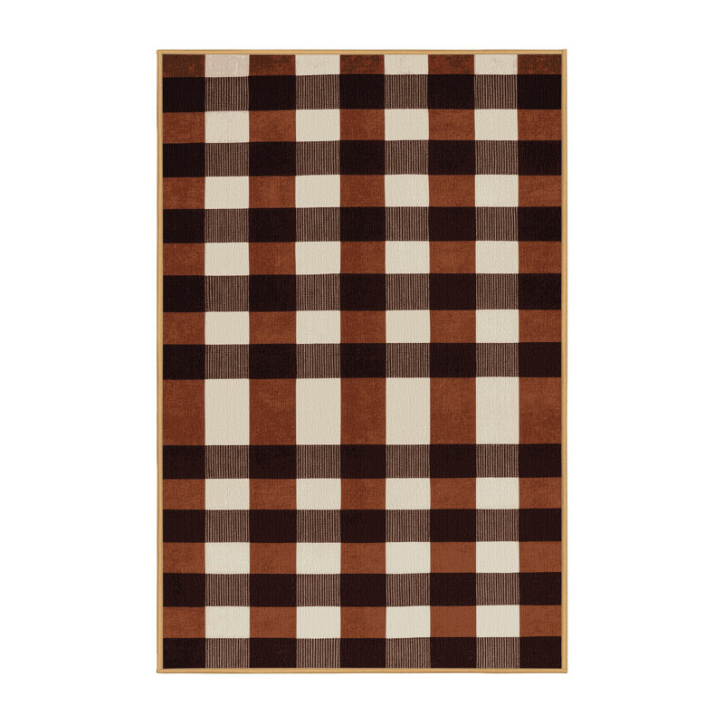 Tapis brun à carreaux lavable à la machine, Tapis de couloir 2 pi x 5 pi