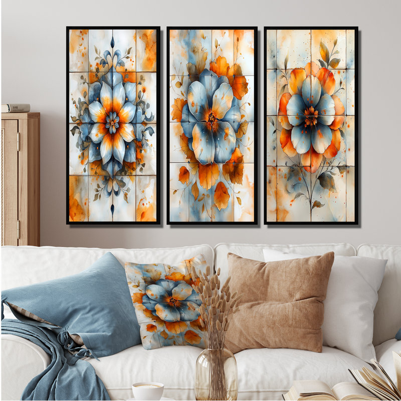 Azulejo Artistry Boho Tiles I - Collection d'art mural Boho Tiles, H 28 po x l 36 po, Noir, Impression encadrée flottante