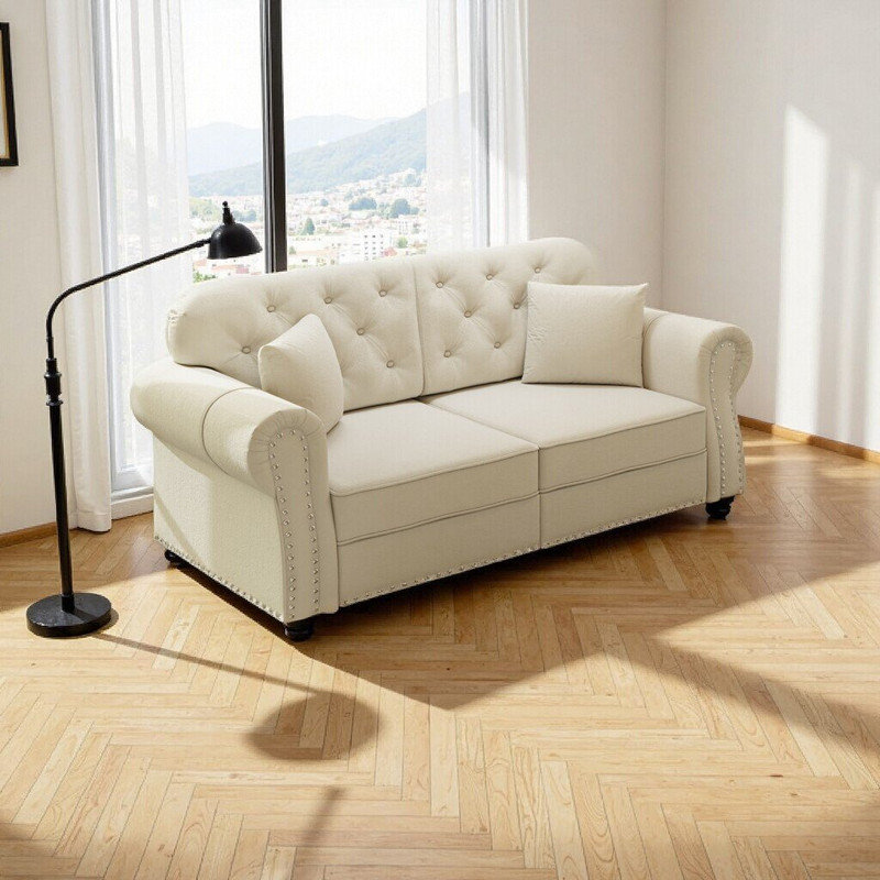 Canapé en velours 63 po Chesterfield, Beige
