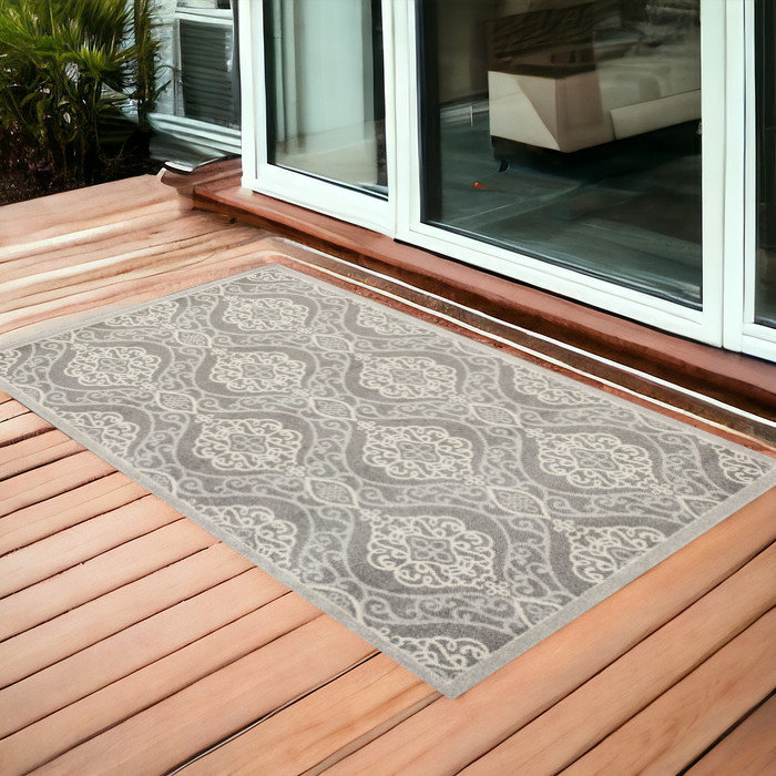 Tapis marocain intérieur / extérieur argenté Oyler, Rectangle 3 pi 3 po x 4 pi 11 po