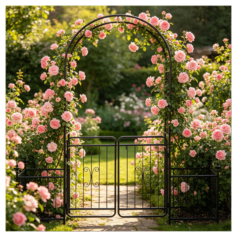 Treillis de jardin en métal noir avec barrière et conception à volutes pour les mariages et les entrées extérieures