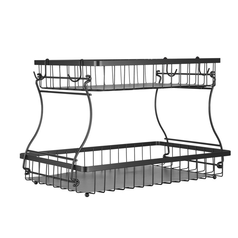 2 Tier Fruit Basket Bowl Kitchen Countertop Sto..., 15.35x3.15x9.45 Inch, Iron, 1-Piece, Fruit Basket, Matt Black, Versatile Storage Solution