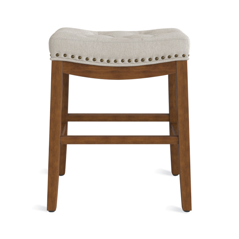 Bar Stools, 24 Inch Fabric Counter Height Bar Stools, Saddle Barstools For Kitchen Island With Nailhead Trim Tufted Button