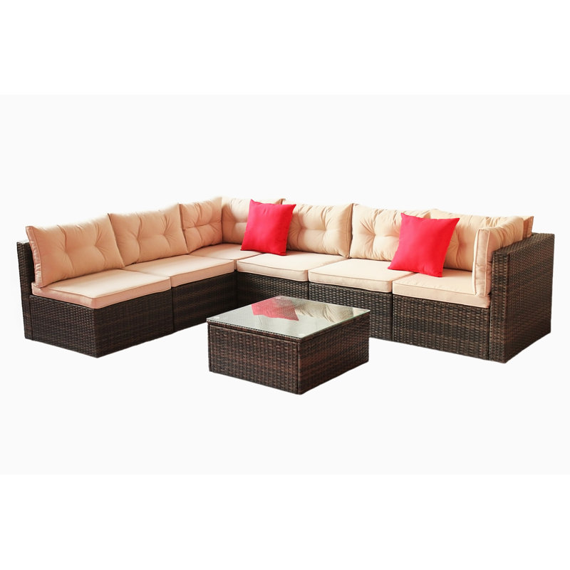 Ensemble de canapé modulaire d'extérieur en L avec coussins de 105,53 po Ebenier