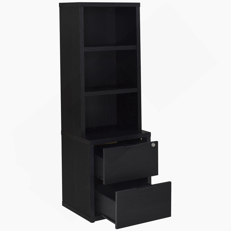 3-shelf Bookcase with USB and Lockable Drawer, Black