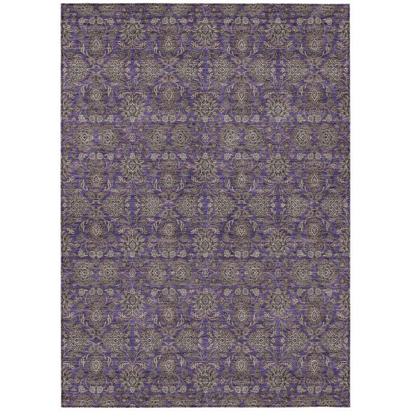 Tapis extérieur lavable floral beige et taupe 9 pi x 12 pi