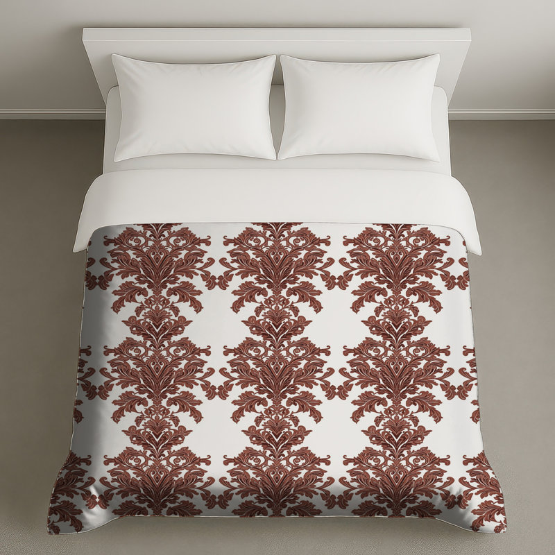 Housses de couette à motif damassé brun, Lit simple