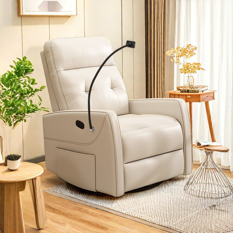 Fauteuil inclinable pivotant en faux cuir Tibold, Crème