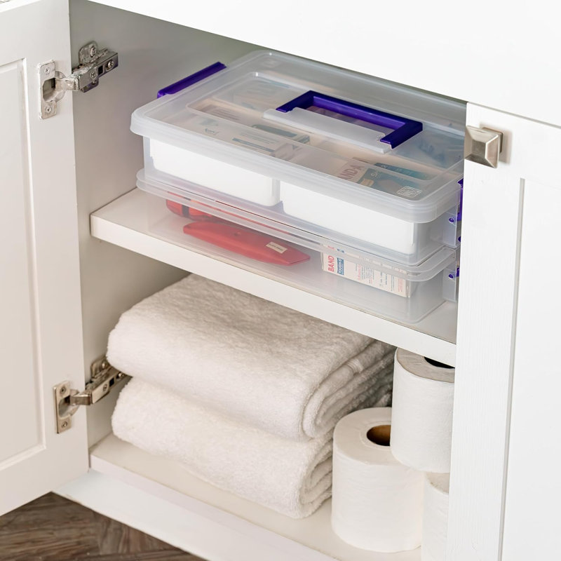 Les bacs de rangement en plastique avec plateau amovible pour organiser 9,4 pte Organisateurs d'artisanat et rangement avec poignée, organisateur de rangement de fournitures d'art, organisateur d'artisanat, transparent / violet