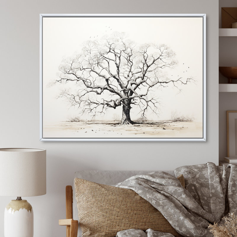 Arbre africain, minimalisme III, sur toile, H 16 po x l 32 po x P 1 po, Cadre flottant blanc