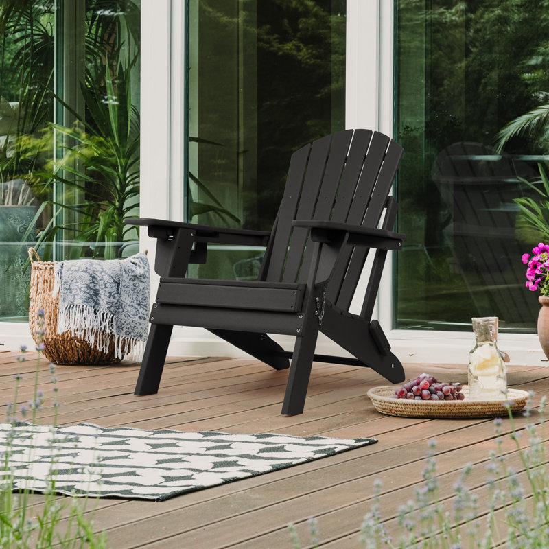 Unicoi Plastic Folding Adirondack Chair with Adjustable Backrest, Black