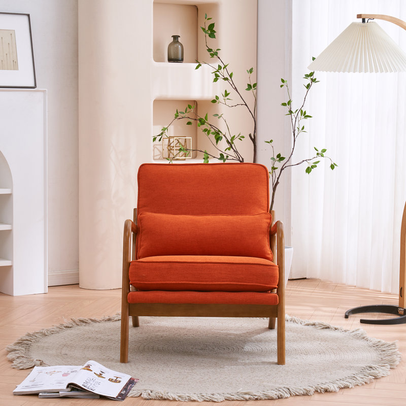 Upholstered Armchair, Orange Linen Blend