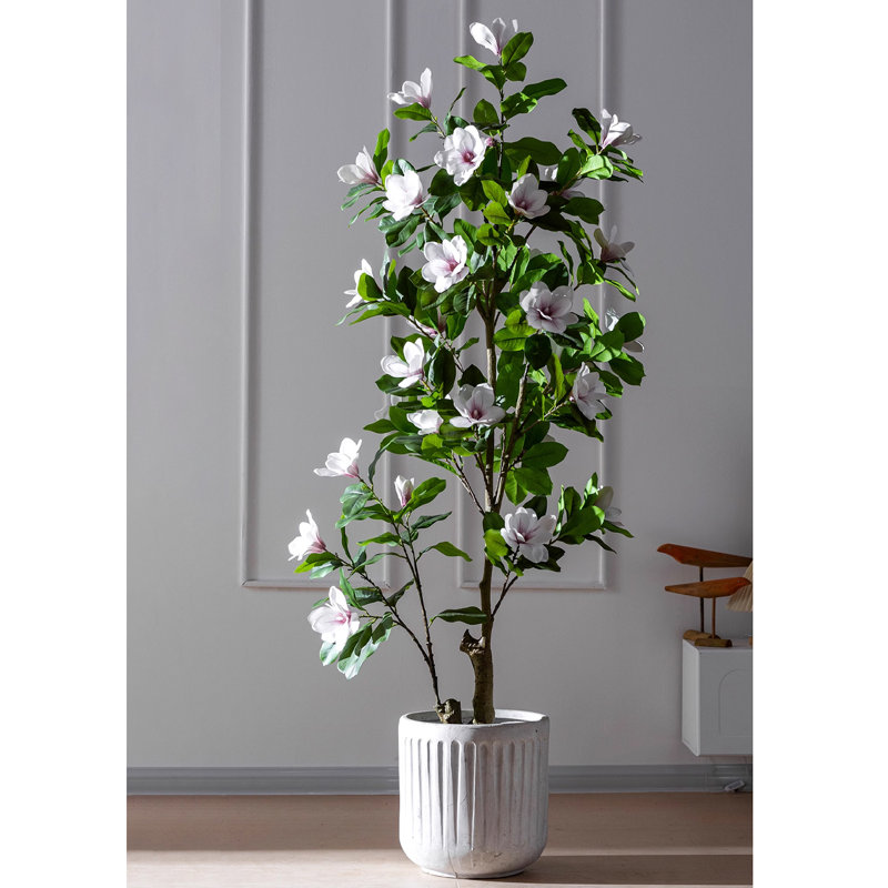 Faux arbre artificiel Magnolia, Blanc / Rose