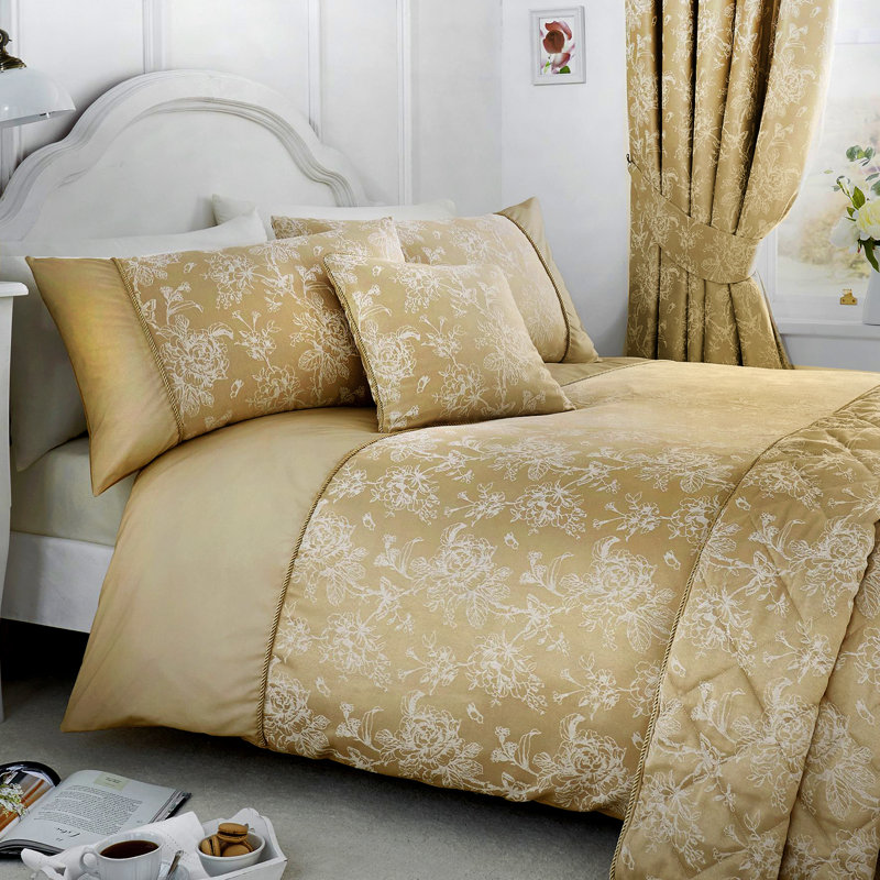 Khaleesi Cotton Blend Floral Duvet Cover Set with Pillowcases Included, Champagne