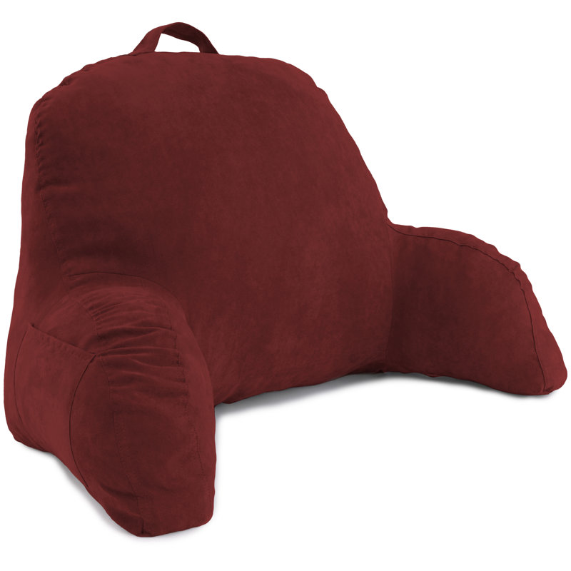 Red Microsuede Bed Rest Pillow with Arms