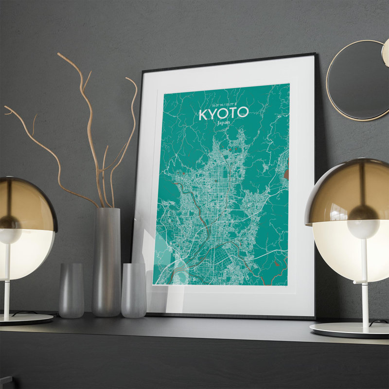 Kyoto City Map In Nature - No Frame Print, 17cm H x 11cm W x 0.05cm D