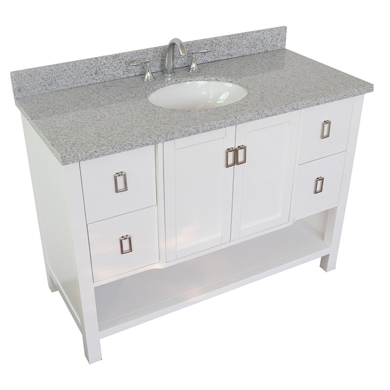 Wilhoit 49'' Single Bathroom Vanity with Top, White/Gray Granite