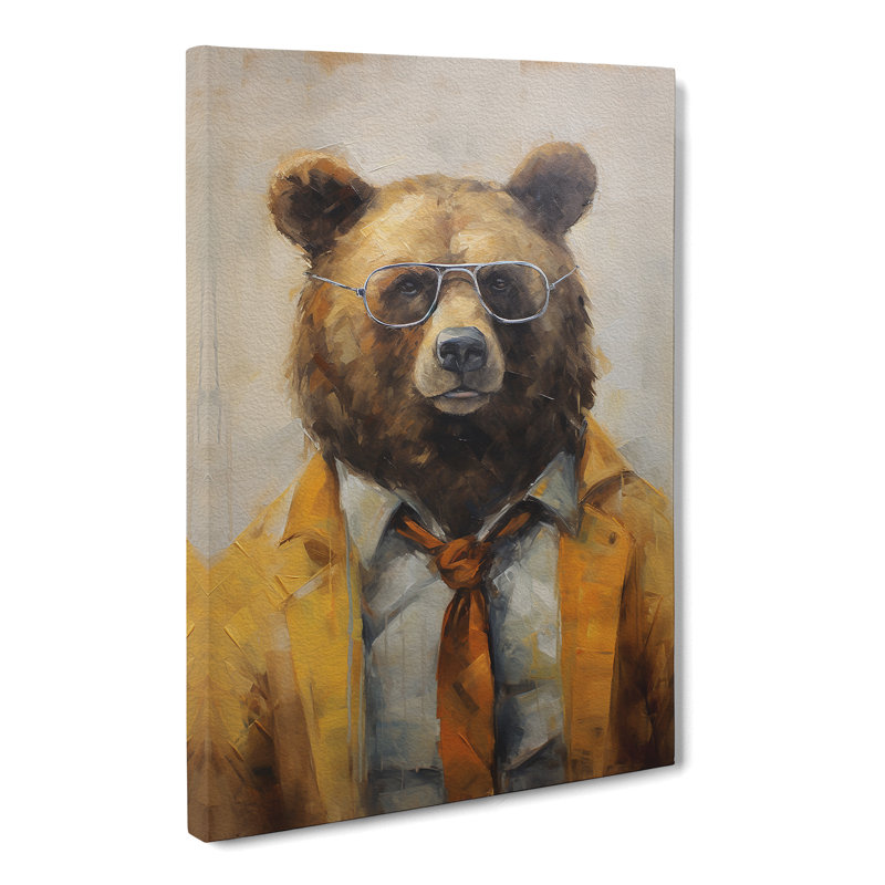 Bear With Glasses Painting - Wrapped Canvas, 60cm H x 40cm W x 3cm D