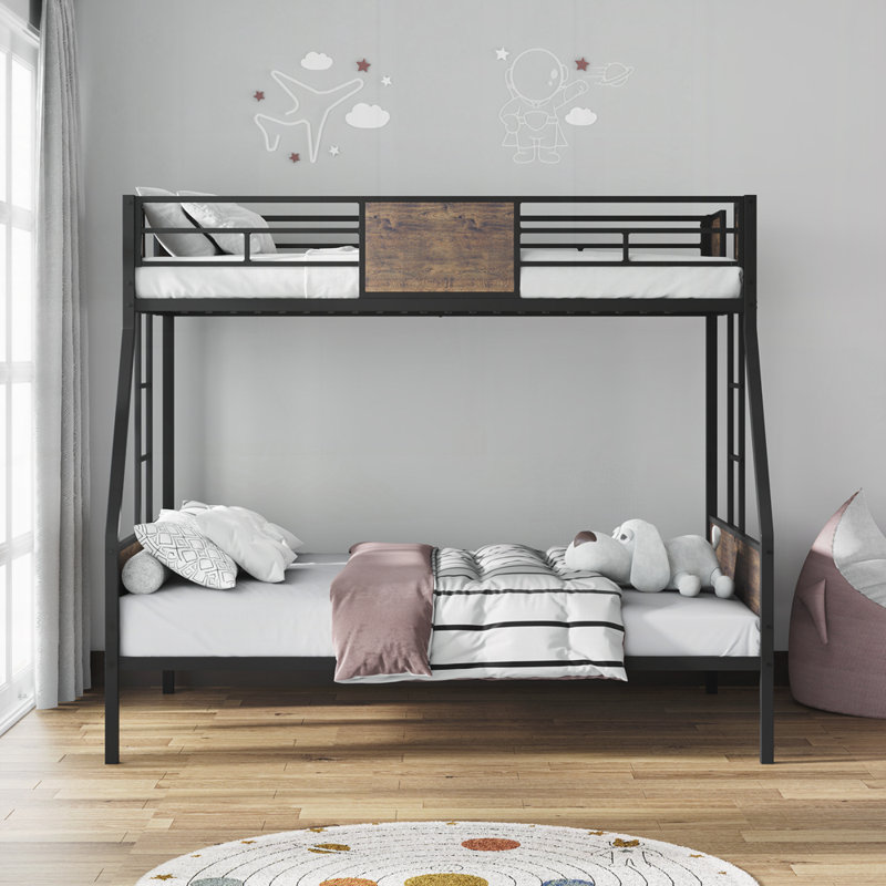 Lit simple sur lit double, cadre de lit en métal avec barrière de sécurité et 2 échelles